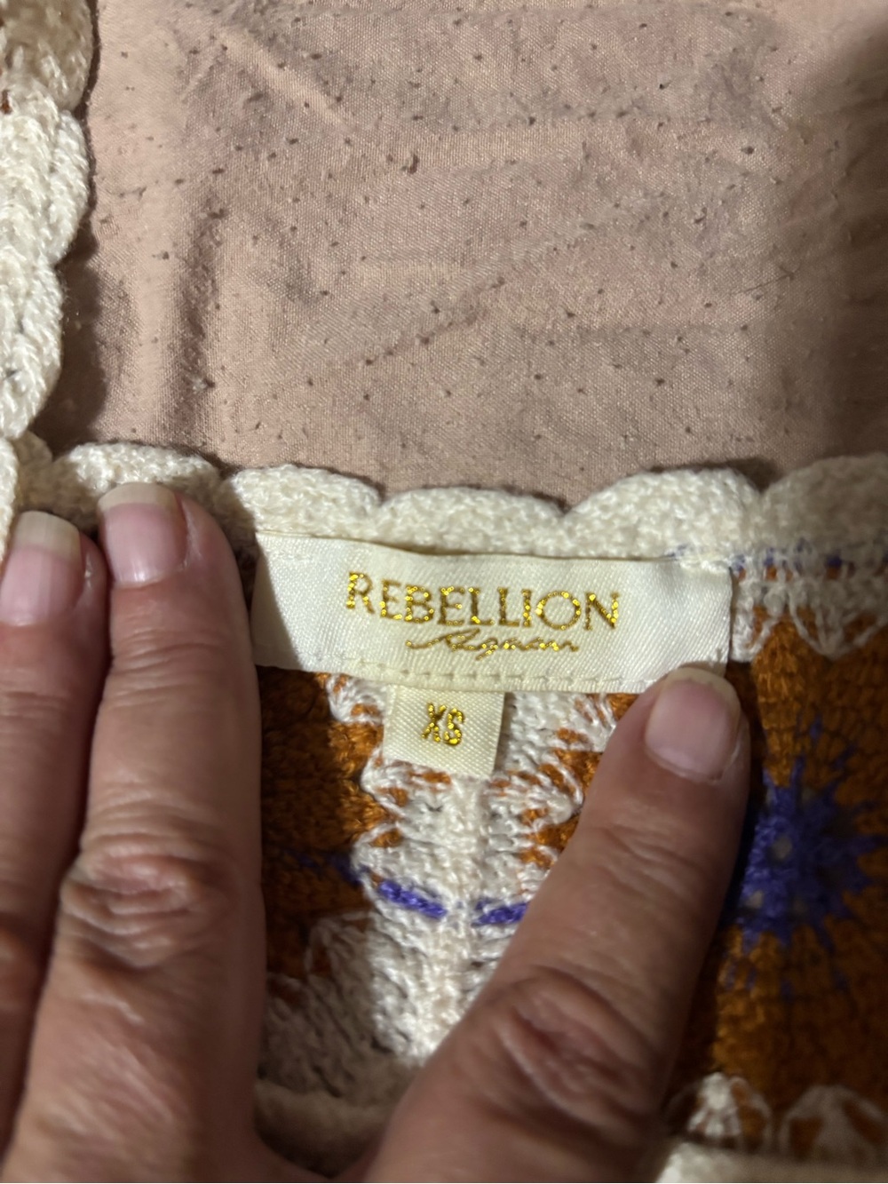 Rebellion Again Crochet Granny Square Tank Top XS Boho Festival Crop top - Picture 8 of 10